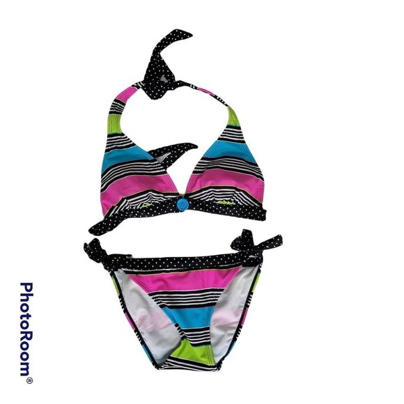 Malibu Multicolor Polka Dot and Striped Bikini Set - Size S - Picture 1 of 12